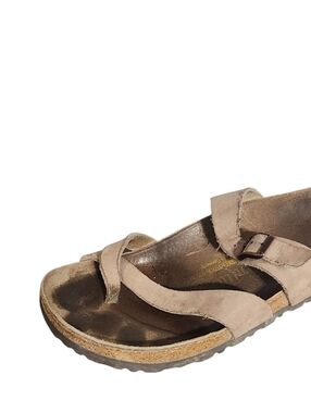 Birkenstock Papillio Mayari Sandals Size Womens 7 Tan Khaki Toe Loop Buckle Shoe